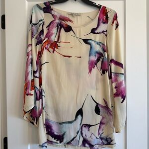 Ramona LaRue Chic Cream and Purple Hummingbird Dress XS